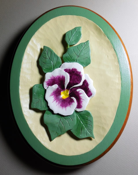Purple Pansy Relief Woodcarving